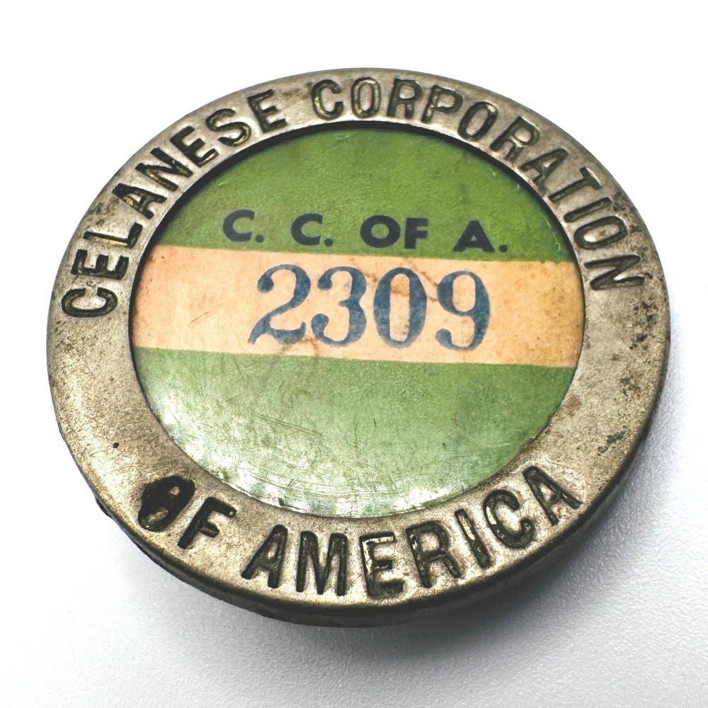 Antique Celanese Corporation‎ America Employee ID Badge Pin Bastian Bros 1920's